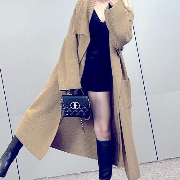 Sweaters - 998. LAST 1! Heavyweight Tan Cardigan Coat Chunky Maxi Oversized pocket Long Rib